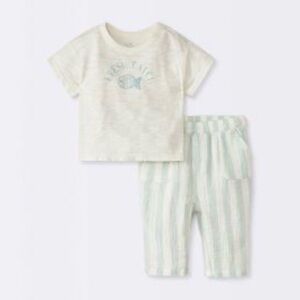 Cloud Island Cream and Light Green Baby Outfit